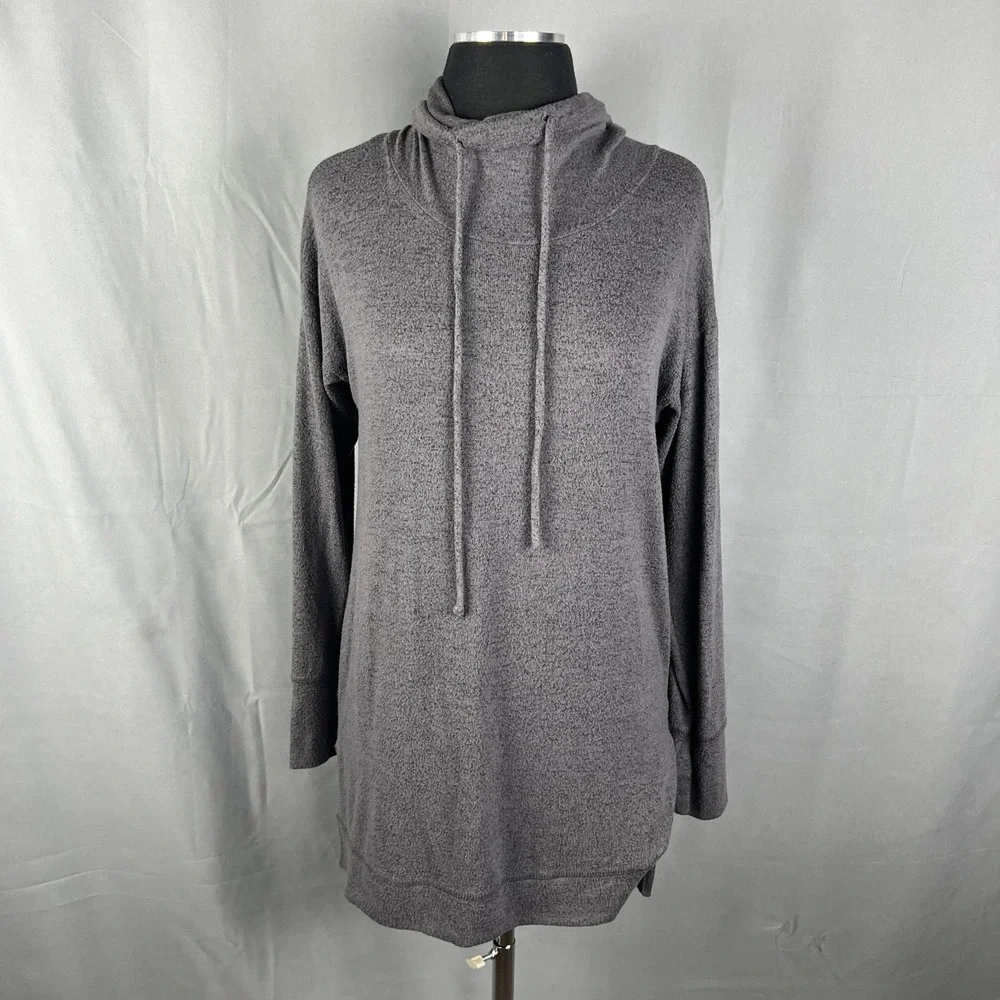 Ginger G Tunic Sweater Womens Small Heather Gray Stretch Cowl Neck High Low Hem